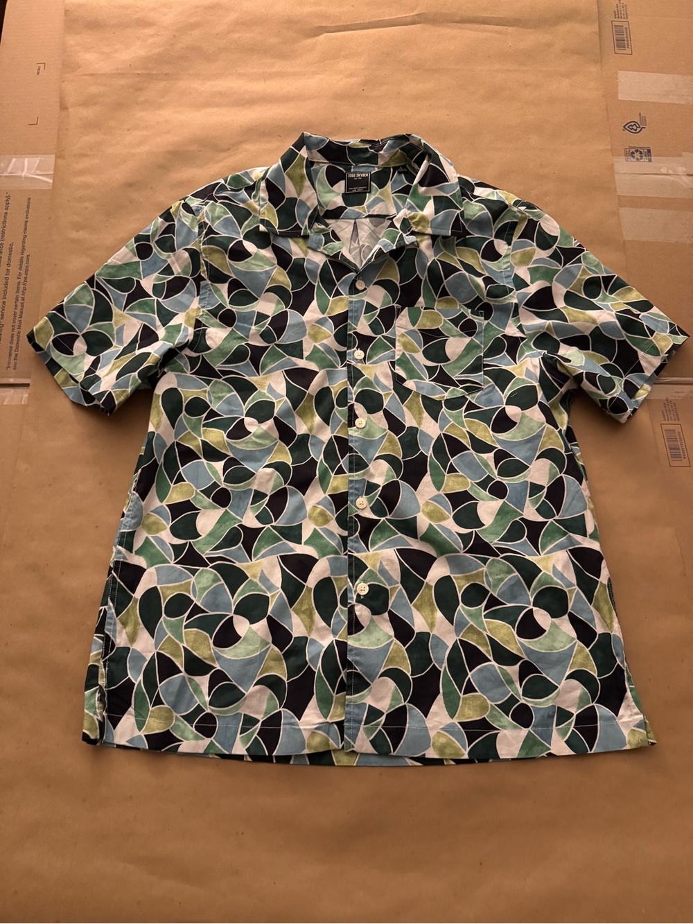 Todd Snyder Shirt Large Green Kaleidoscope Button Up Short Sleeve Euro Summer
